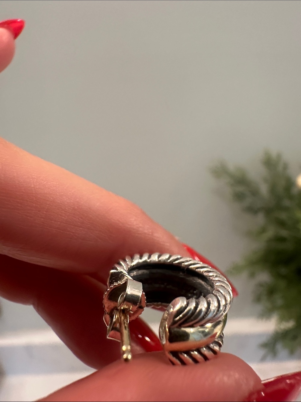David Yurman Two-Tone Twisted Hoop Drop Earrings in Silver and Gold - Picture 5 of 5